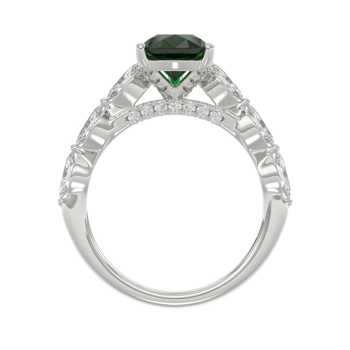 14K WHITE GOLD 3.00CT ROUND/PEAR/MARQUISE DIAMOND LADIES RING (CENTER STONE PEAR GREEN EMERALD DIAMOND 2 1/4CT)
