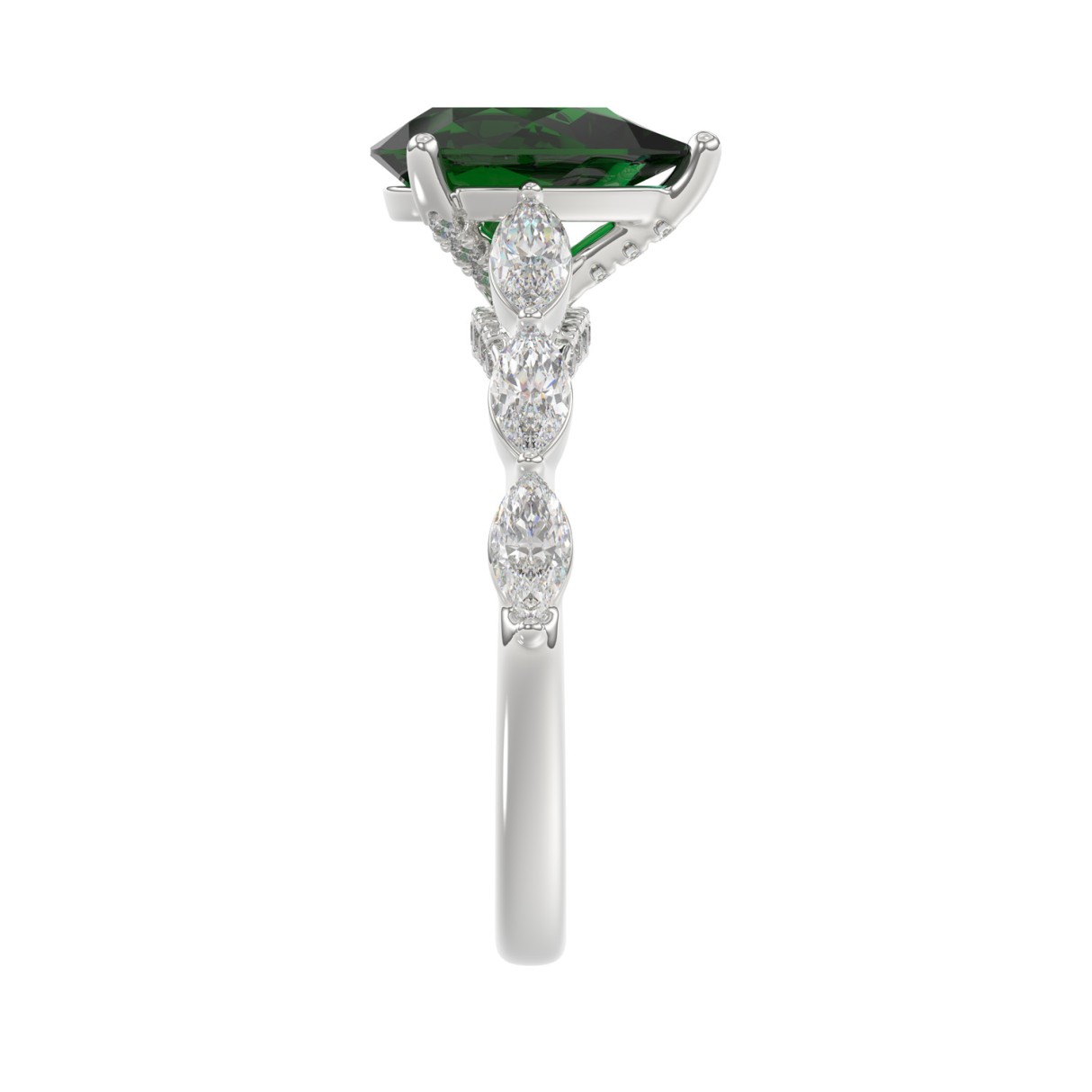 14K WHITE GOLD 3.00CT ROUND/PEAR/MARQUISE DIAMOND LADIES RING (CENTER STONE PEAR GREEN EMERALD DIAMOND 2 1/4CT)