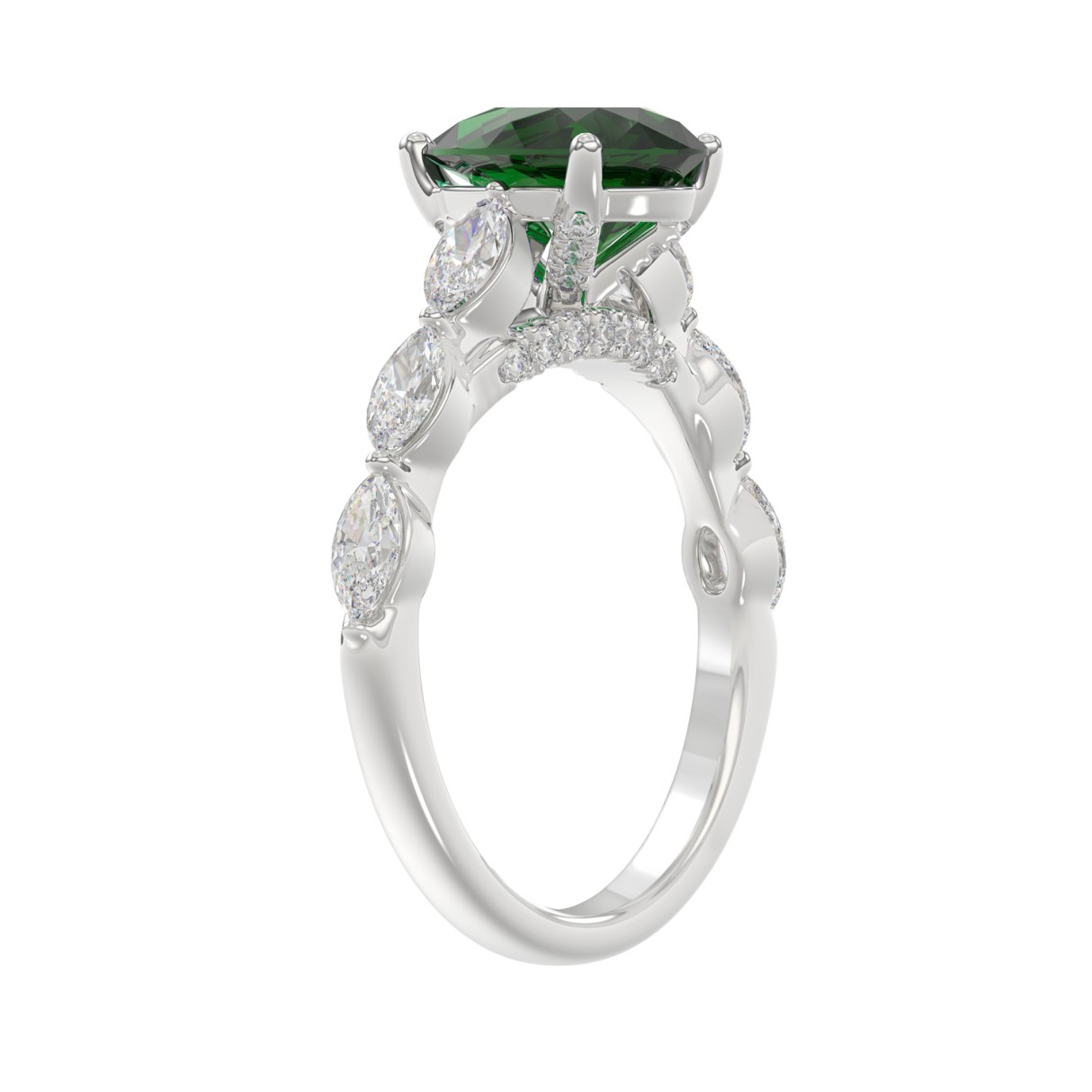 14K WHITE GOLD 3.00CT ROUND/PEAR/MARQUISE DIAMOND LADIES RING (CENTER STONE PEAR GREEN EMERALD DIAMOND 2 1/4CT)