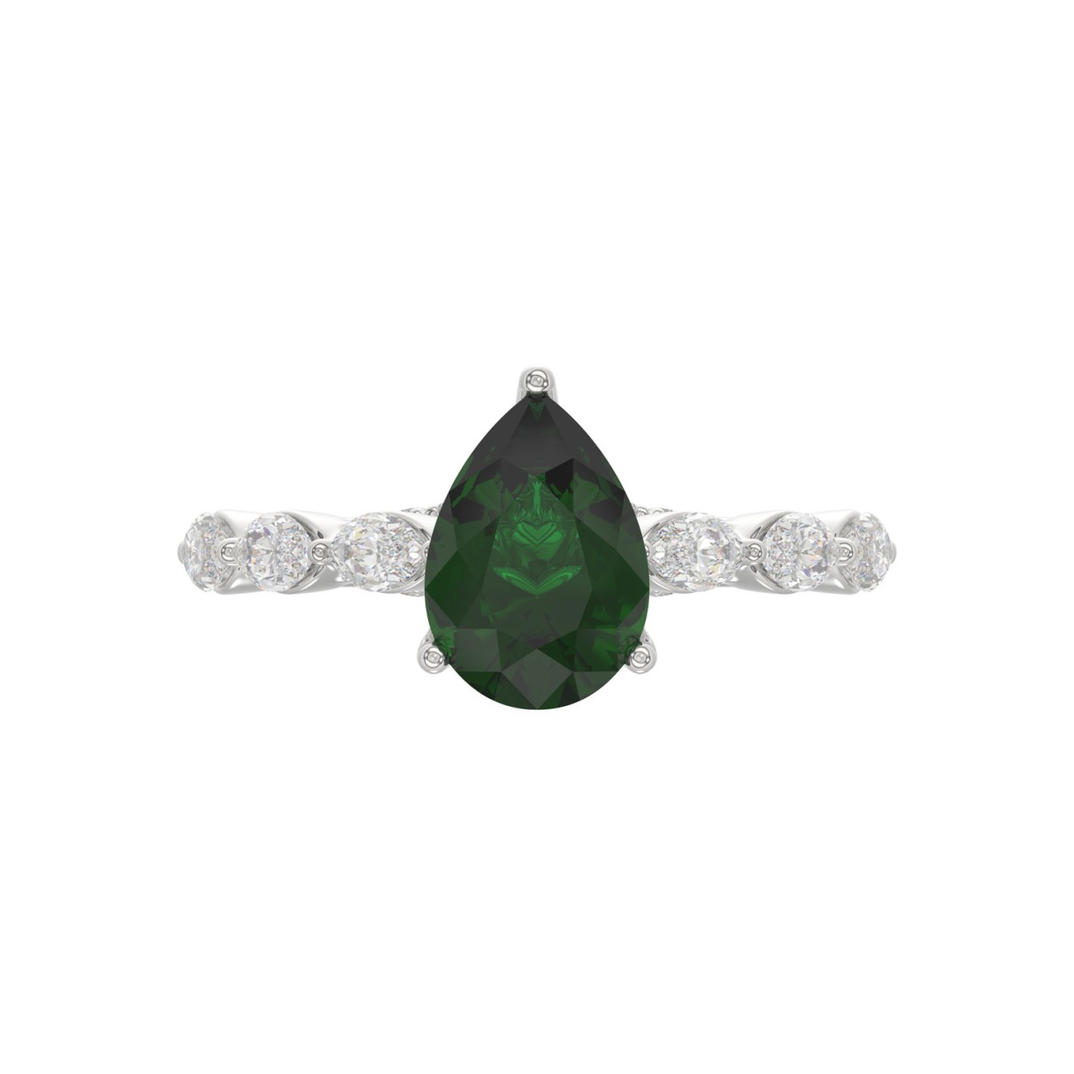 14K WHITE GOLD 3.00CT ROUND/PEAR/MARQUISE DIAMOND LADIES RING (CENTER STONE PEAR GREEN EMERALD DIAMOND 2 1/4CT)