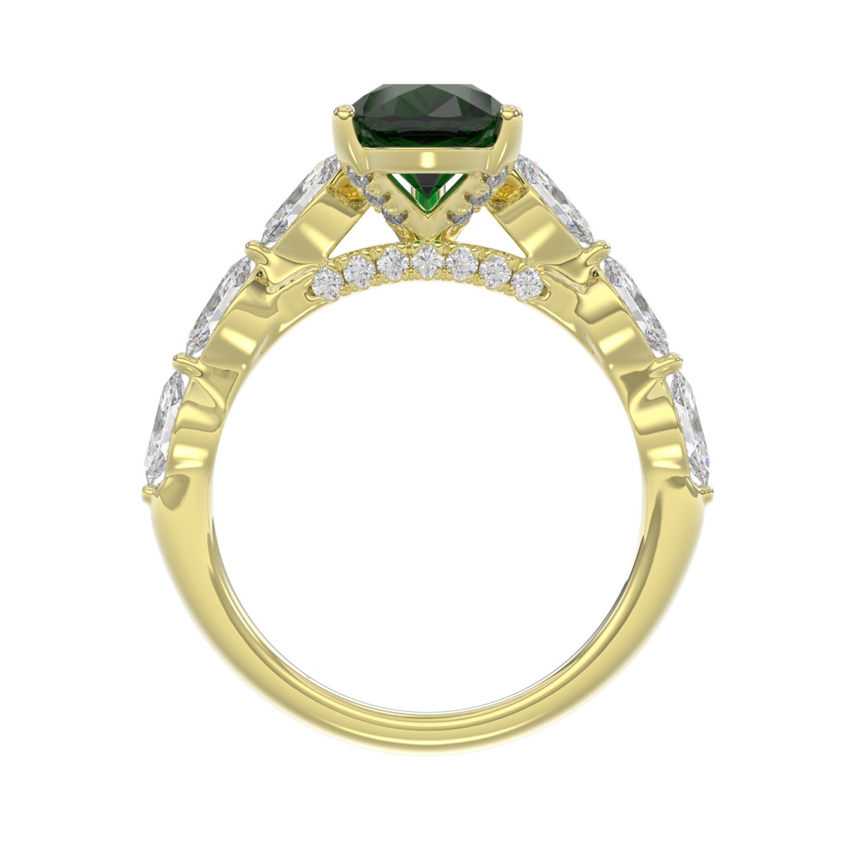 14K YELLOW GOLD 3.00CT ROUND/PEAR/MARQUISE DIAMOND LADIES RING (CENTER STONE PEAR GREEN EMERALD DIAMOND 2 1/4CT)