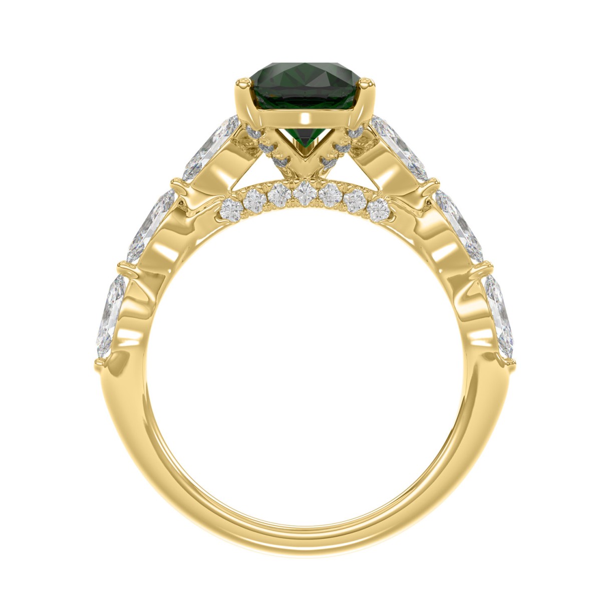 14K YELLOW GOLD 3.00CT ROUND/PEAR/MARQUISE DIAMOND LADIES RING (CENTER STONE PEAR GREEN EMERALD DIAMOND 2 1/4CT)