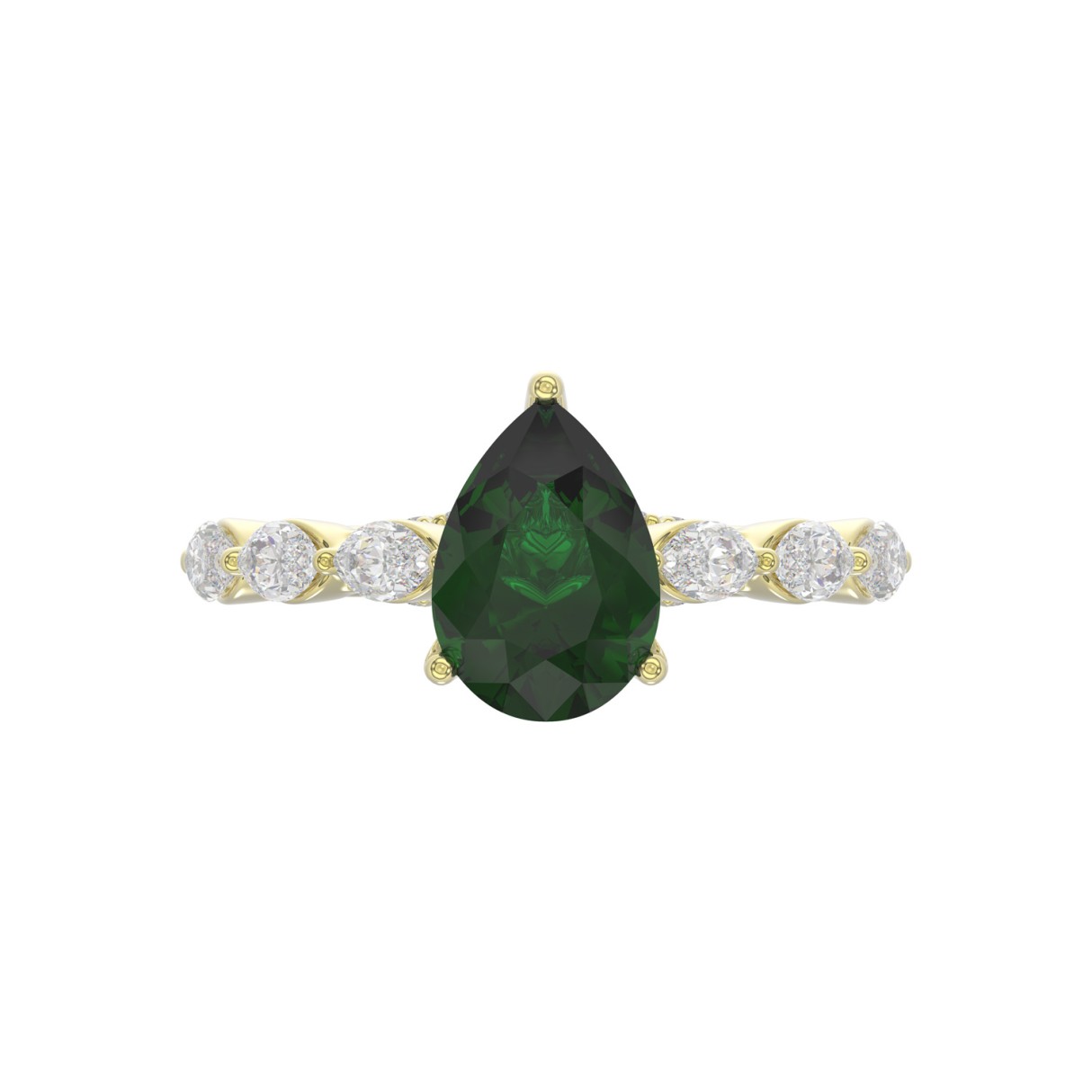 14K YELLOW GOLD 3.00CT ROUND/PEAR/MARQUISE DIAMOND LADIES RING (CENTER STONE PEAR GREEN EMERALD DIAMOND 2 1/4CT)