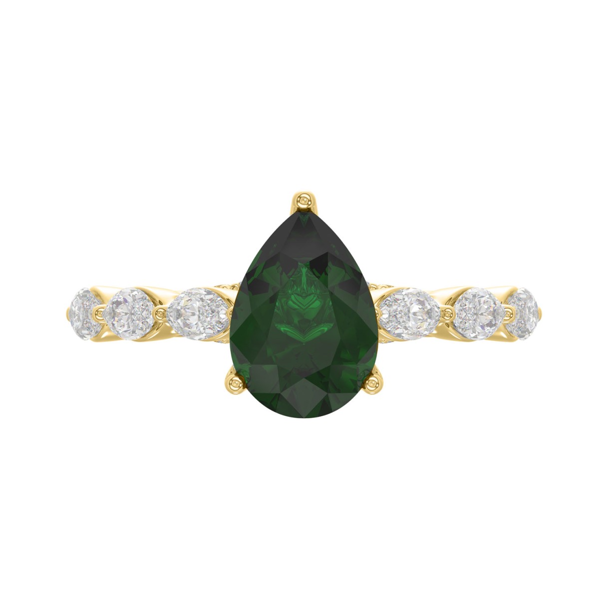 14K YELLOW GOLD 3.00CT ROUND/PEAR/MARQUISE DIAMOND LADIES RING (CENTER STONE PEAR GREEN EMERALD DIAMOND 2 1/4CT)