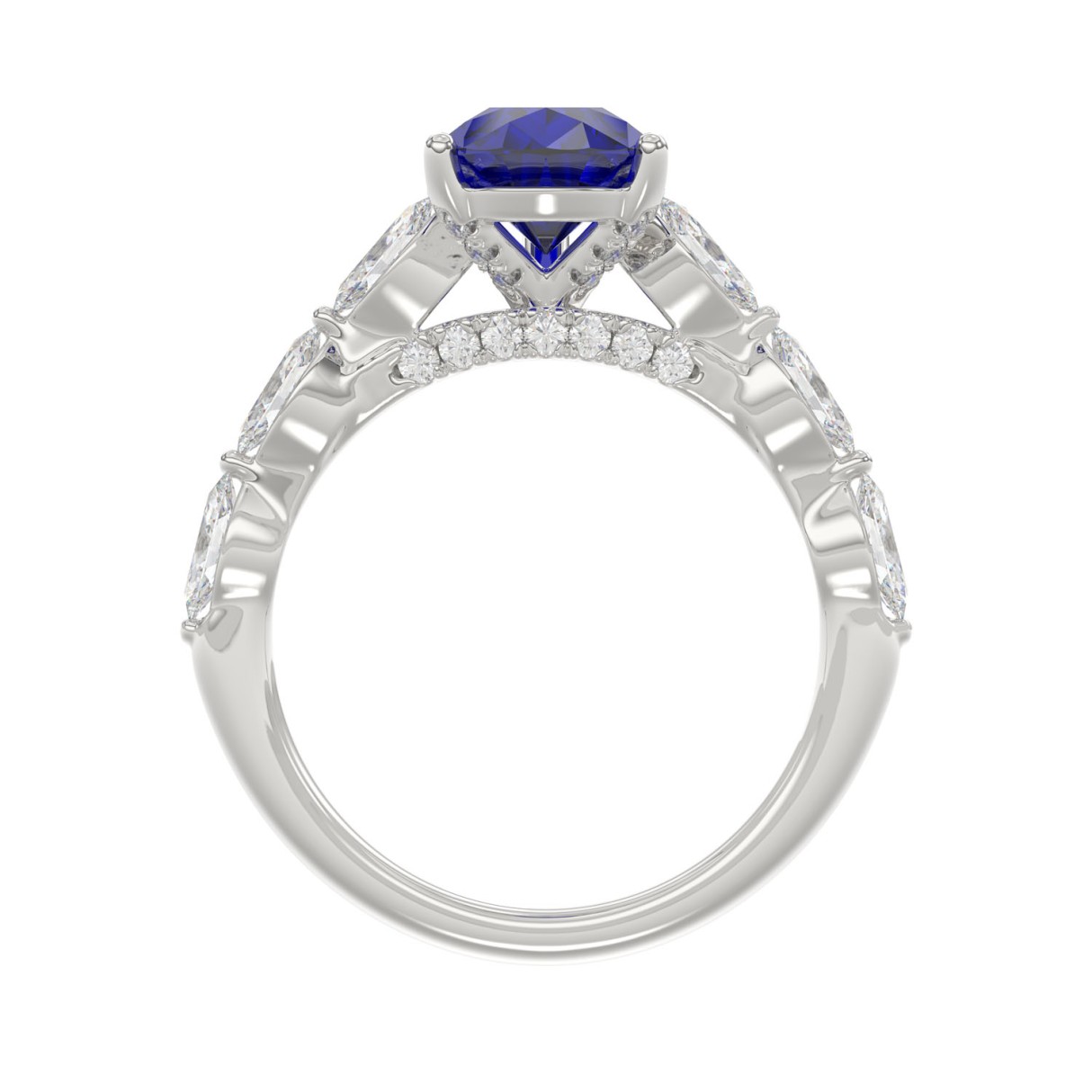 14K WHITE GOLD 3.00CT ROUND/MARQUISE/BLUE SAPPHIRE PEAR DIAMOND LADIES RING (CENTER STONE BLUE SAPPHIRE PEAR DIAMOND 2 1/4CT)