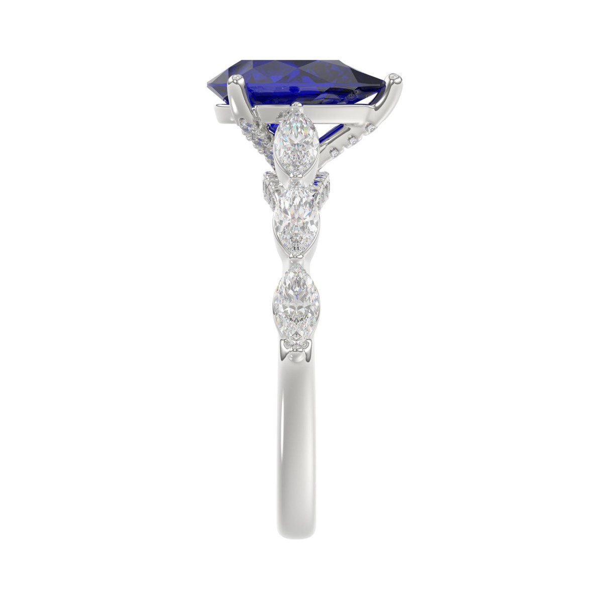 14K WHITE GOLD 3.00CT ROUND/MARQUISE/BLUE SAPPHIRE PEAR DIAMOND LADIES RING (CENTER STONE BLUE SAPPHIRE PEAR DIAMOND 2 1/4CT)