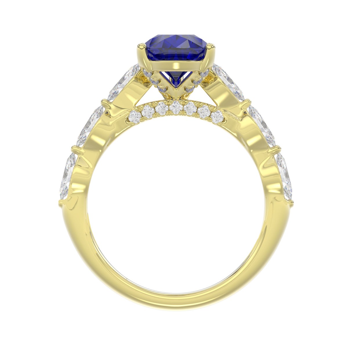 14K YELLOW GOLD 3.00CT ROUND/MARQUISE/BLUE SAPPHIRE PEAR DIAMOND LADIES RING (CENTER STONE BLUE SAPPHIRE PEAR DIAMOND 2 1/4CT)