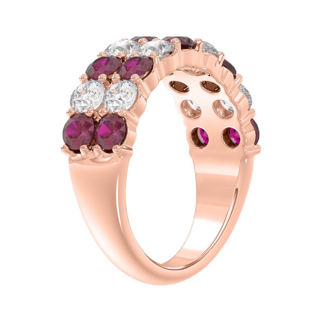 14K ROSE GOLD 2 3/8CT ROUND DIAMOND LADIES BAND (ROUND RUBY)