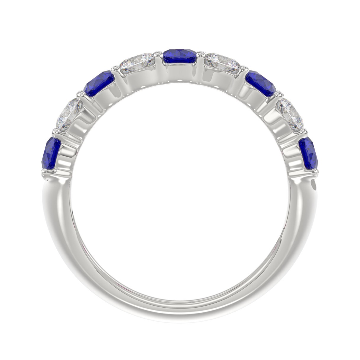 14K WHITE GOLD 2 3/8CT ROUND DIAMOND LADIES BAND (BLUE SAPPHIRE ROUND)