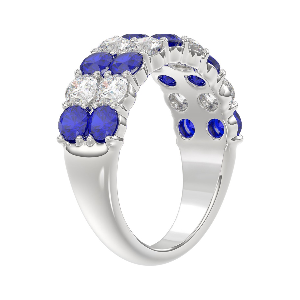 14K WHITE GOLD 2 3/8CT ROUND DIAMOND LADIES BAND (BLUE SAPPHIRE ROUND)