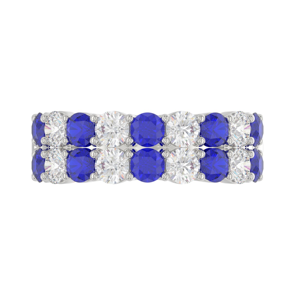 14K WHITE GOLD 2 3/8CT ROUND DIAMOND LADIES BAND (BLUE SAPPHIRE ROUND)