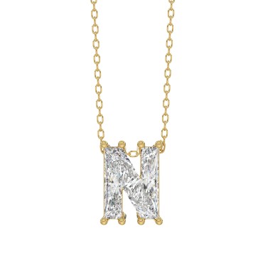  14K Yellow Gold Diamond Initial “N” Pendant 1 1/2CT Fancy Cut Ladies Alphabet Charm with Chain