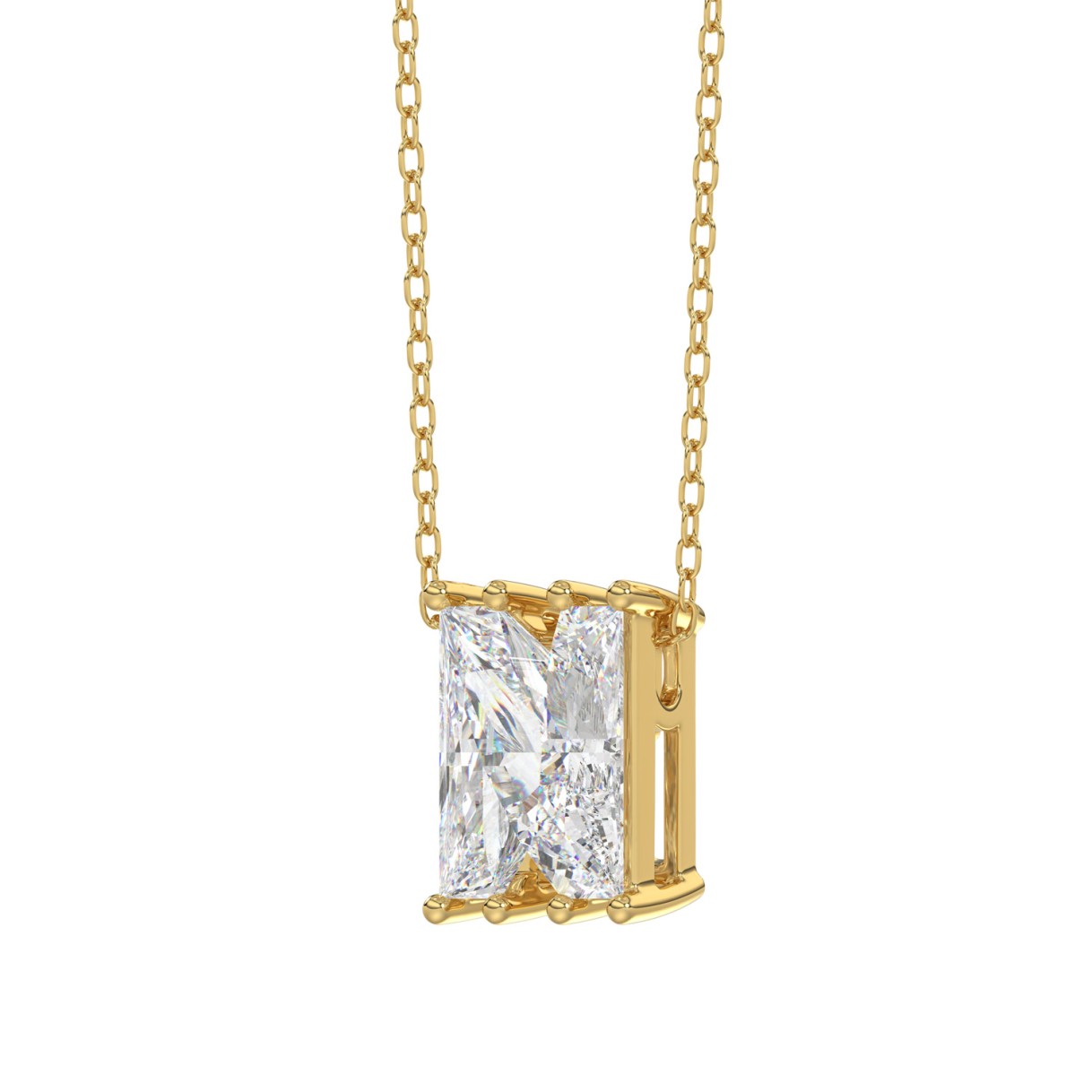 14K Yellow Gold Diamond Initial “N” Pendant 1 1/2CT Fancy Cut Ladies Alphabet Charm with Chain