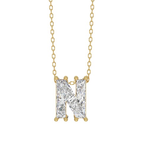 10K YELLOW GOLD 1 1/2CT FANCY CUT ALPHABET DIAMOND LADIES PENDANT WITH CHAIN