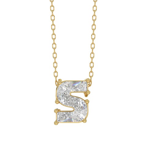 10K YELLOW GOLD 1 3/4CT FANCY CUT ALPHABET DIAMOND LADIES PENDANT WITH CHAIN