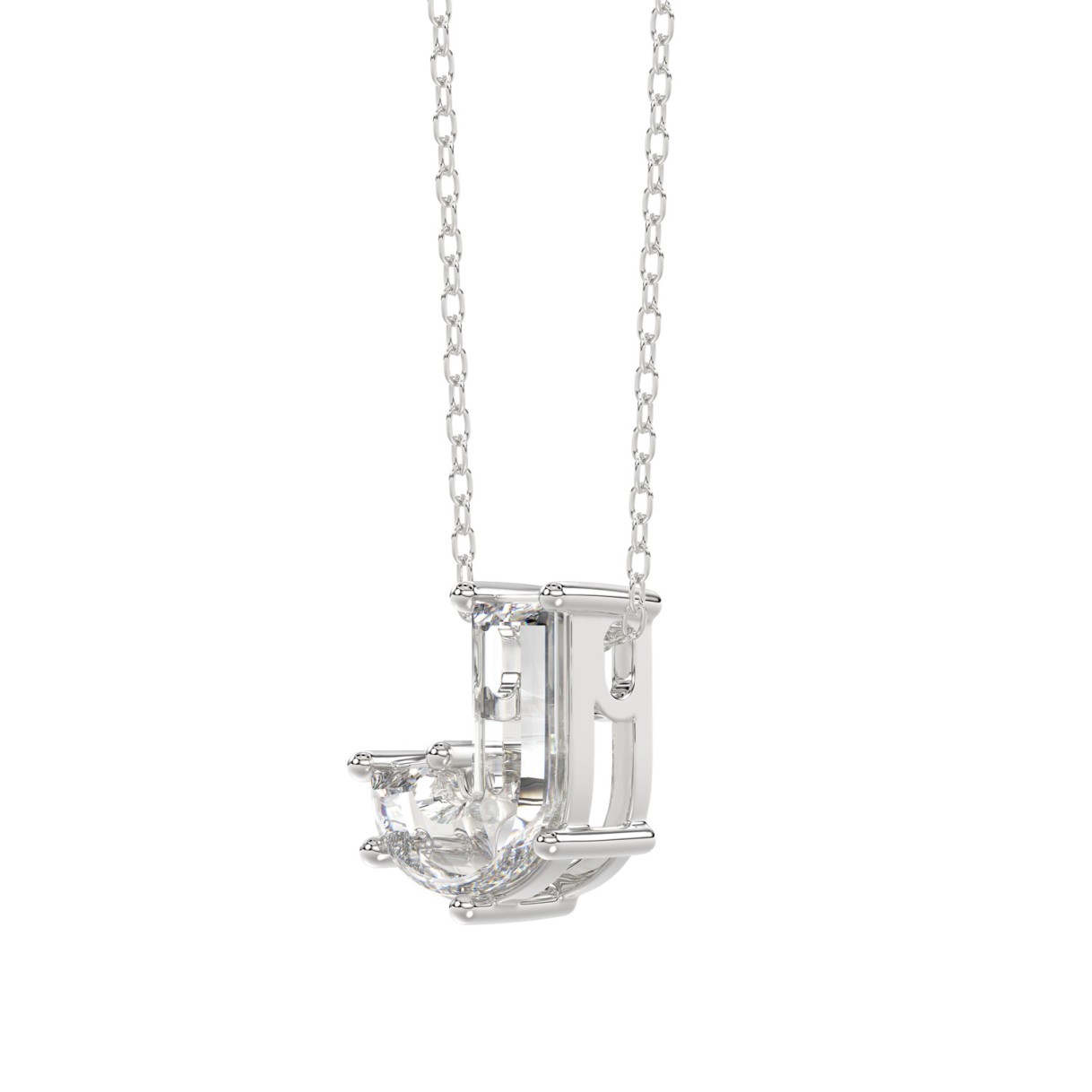 10K White Gold Diamond Initial “J” Pendant 7/8CT Fancy Cut Ladies Alphabet Charm with Chain
