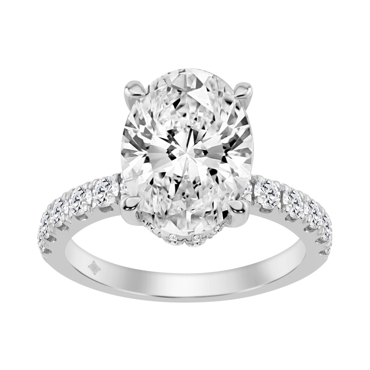 14K WHITE GOLD 4 3/4CT ROUND/OVAL DIAMOND LADIES RING (CENTER STONE OVAL DIAMOND 4CT)