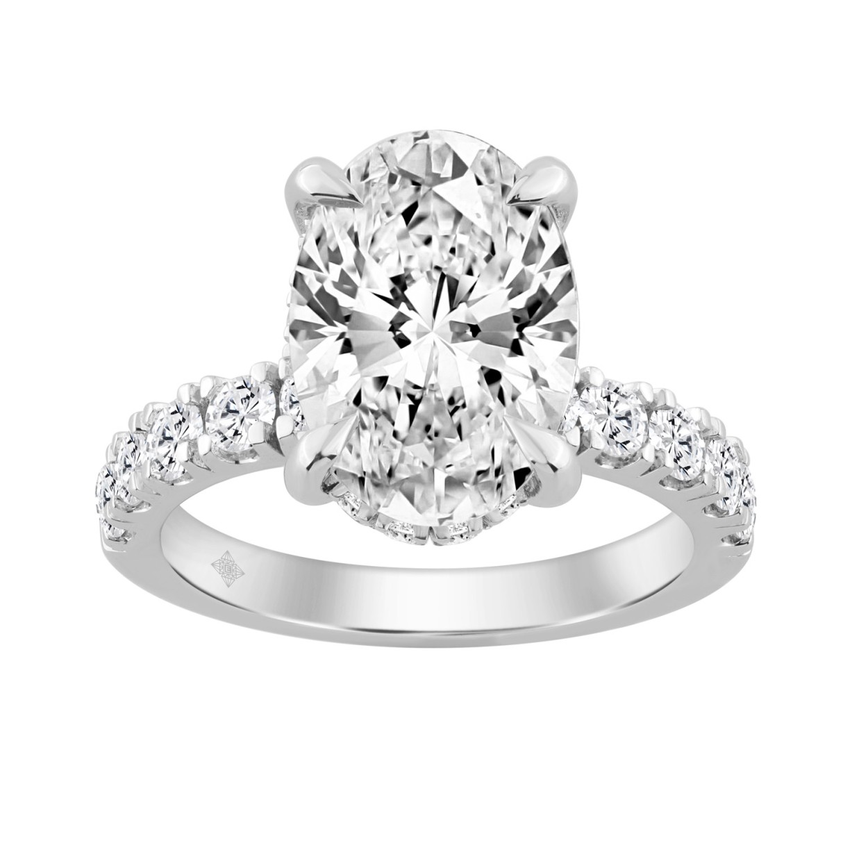 14K WHITE GOLD 6.00CT ROUND/OVAL DIAMOND LADIES RING (CENTER STONE OVAL DIAMOND 5CT)