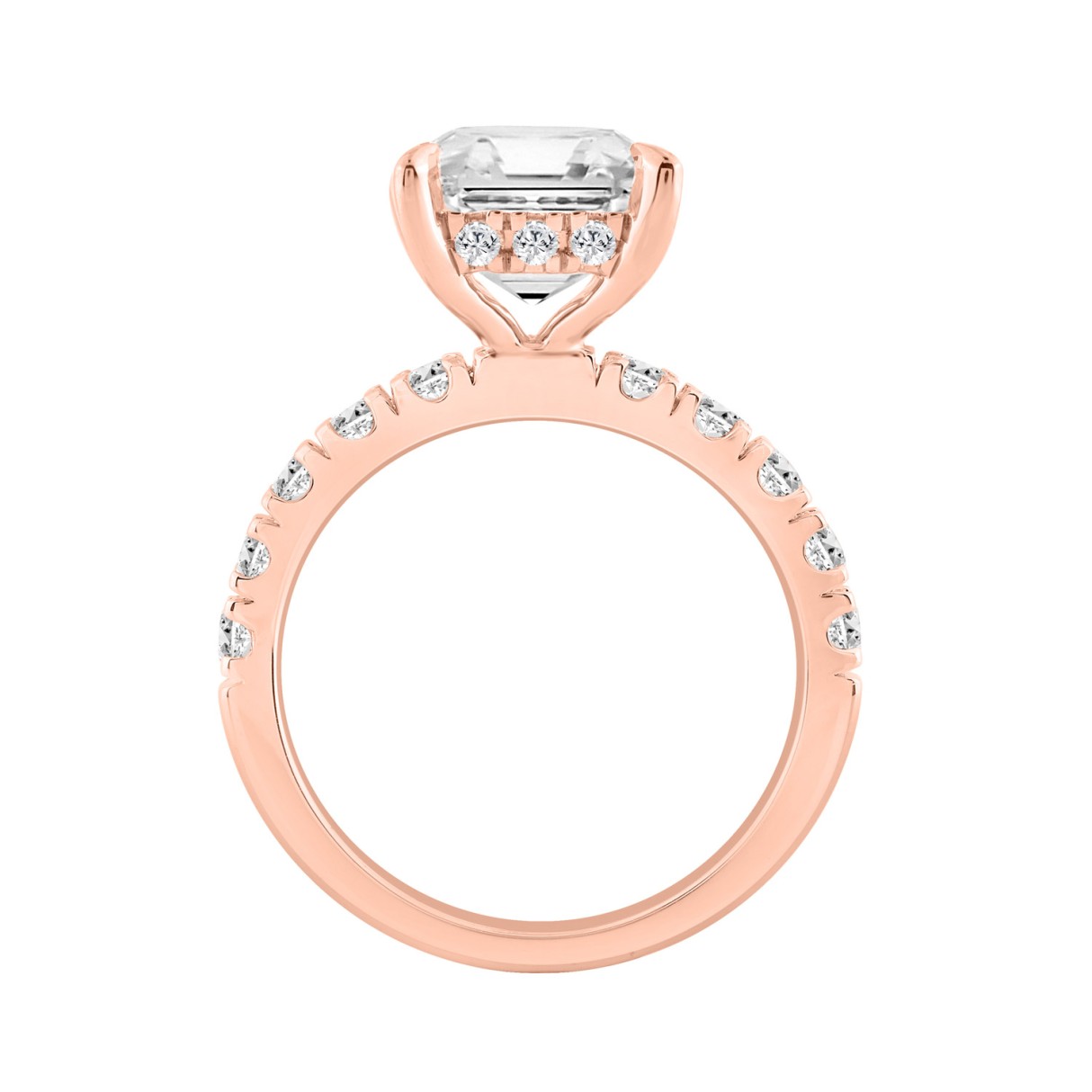 14K ROSE GOLD 4 3/4CT ROUND/CUSHION DIAMOND LADIES RING (CENTER STONE CUSHION DIAMOND 4CT)
