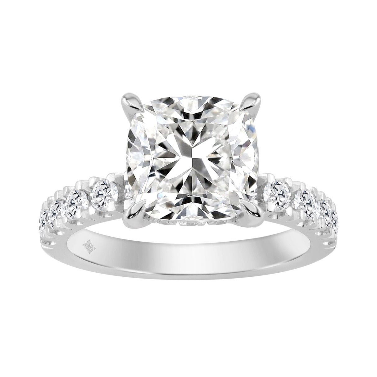 14K WHITE GOLD 4 3/4CT ROUND/CUSHION DIAMOND LADIES RING (CENTER STONE CUSHION DIAMOND 4CT)