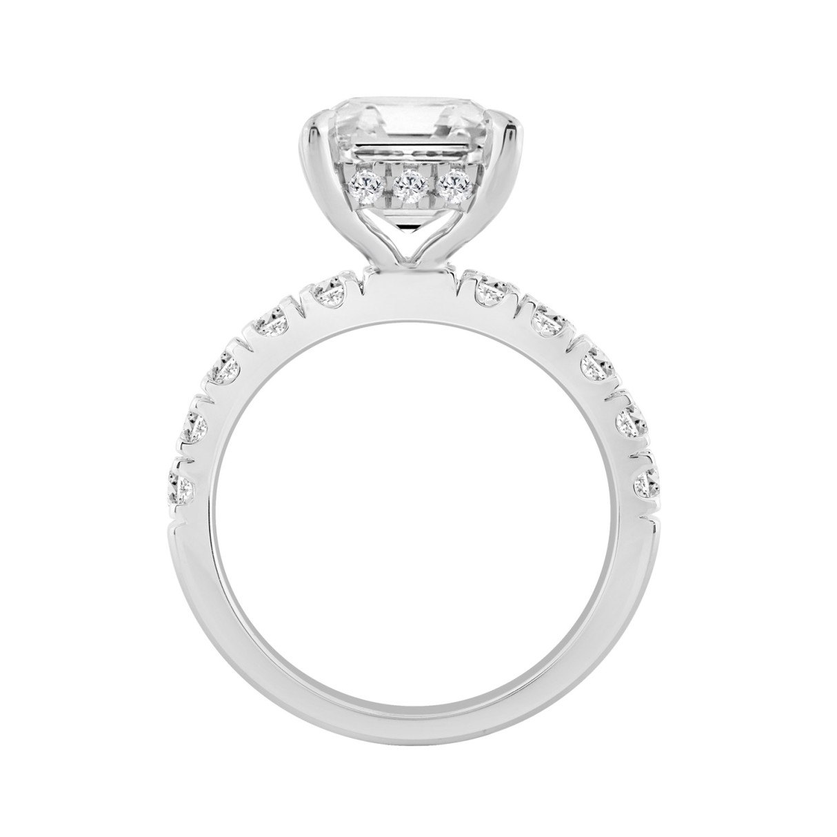 14K WHITE GOLD 4 3/4CT ROUND/CUSHION DIAMOND LADIES RING (CENTER STONE CUSHION DIAMOND 4CT)
