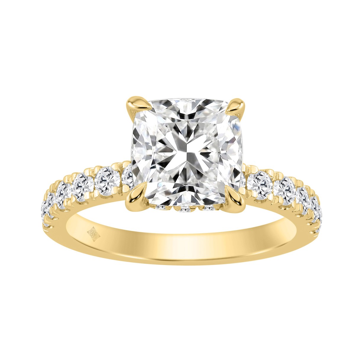 14K YELLOW GOLD 6.00CT ROUND/CUSHION DIAMOND LADIES RING (CENTER STONE CUSHION DIAMOND 5CT)