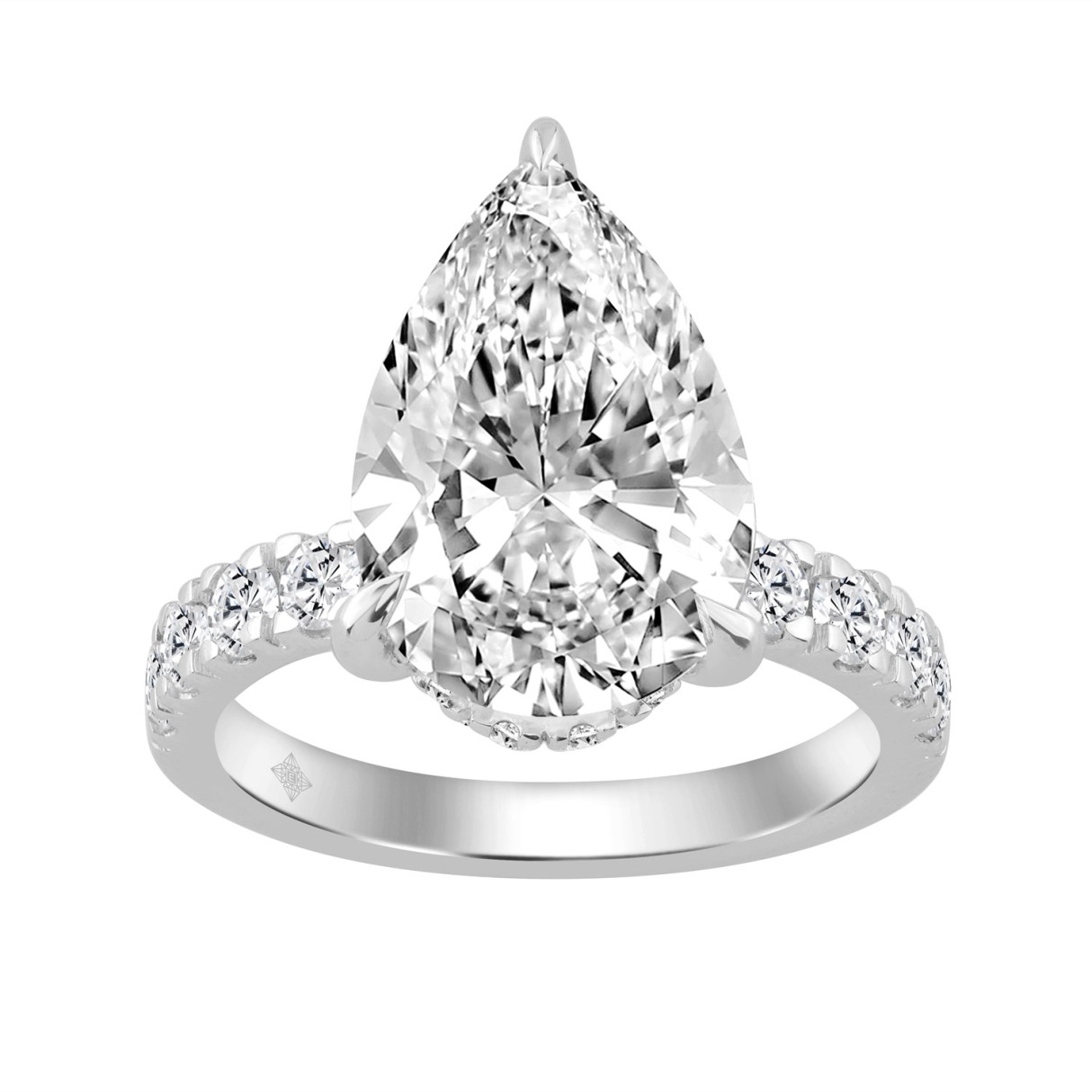 14K WHITE GOLD 4 3/4CT ROUND/PEAR DIAMOND LADIES RING (CENTER STONE PEAR DIAMOND 4CT)