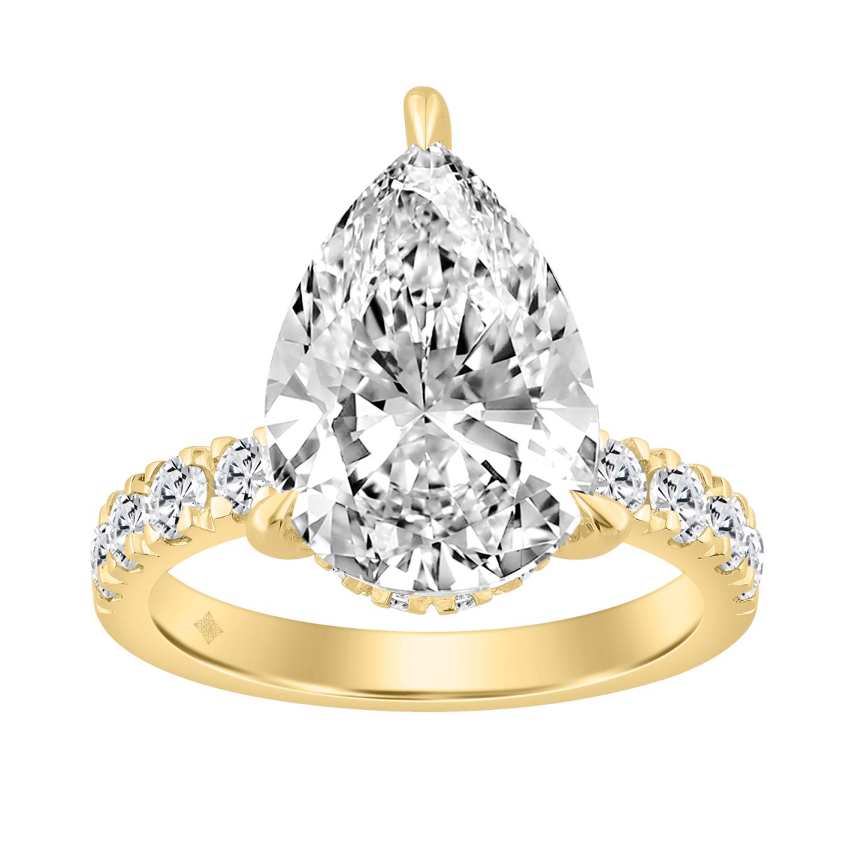 14K YELLOW GOLD 6.00CT ROUND/PEAR DIAMOND LADIES R...