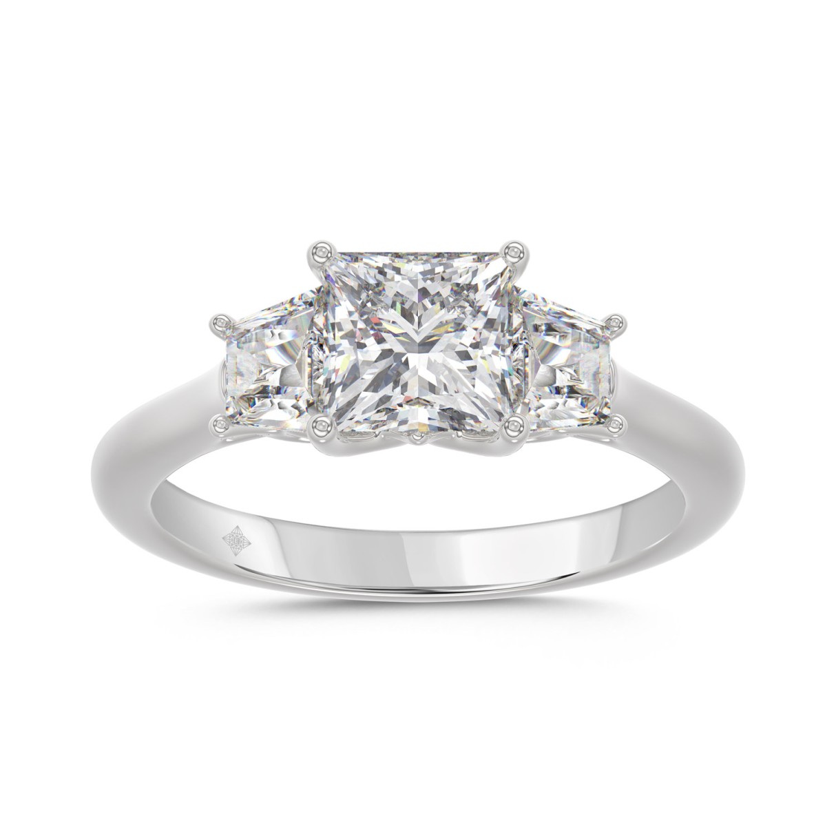 14K WHITE GOLD 1 3/4CT PRINCESS/TRAPEZOID DIAMOND ...