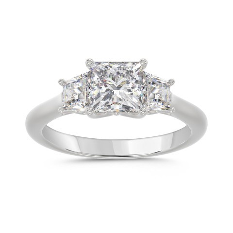 14K WHITE GOLD 1 3/4CT PRINCESS/TRAPEZOID DIAMOND LADIES RING (CENTER STONE PRINCESS DIAMOND 1 1/4CT)