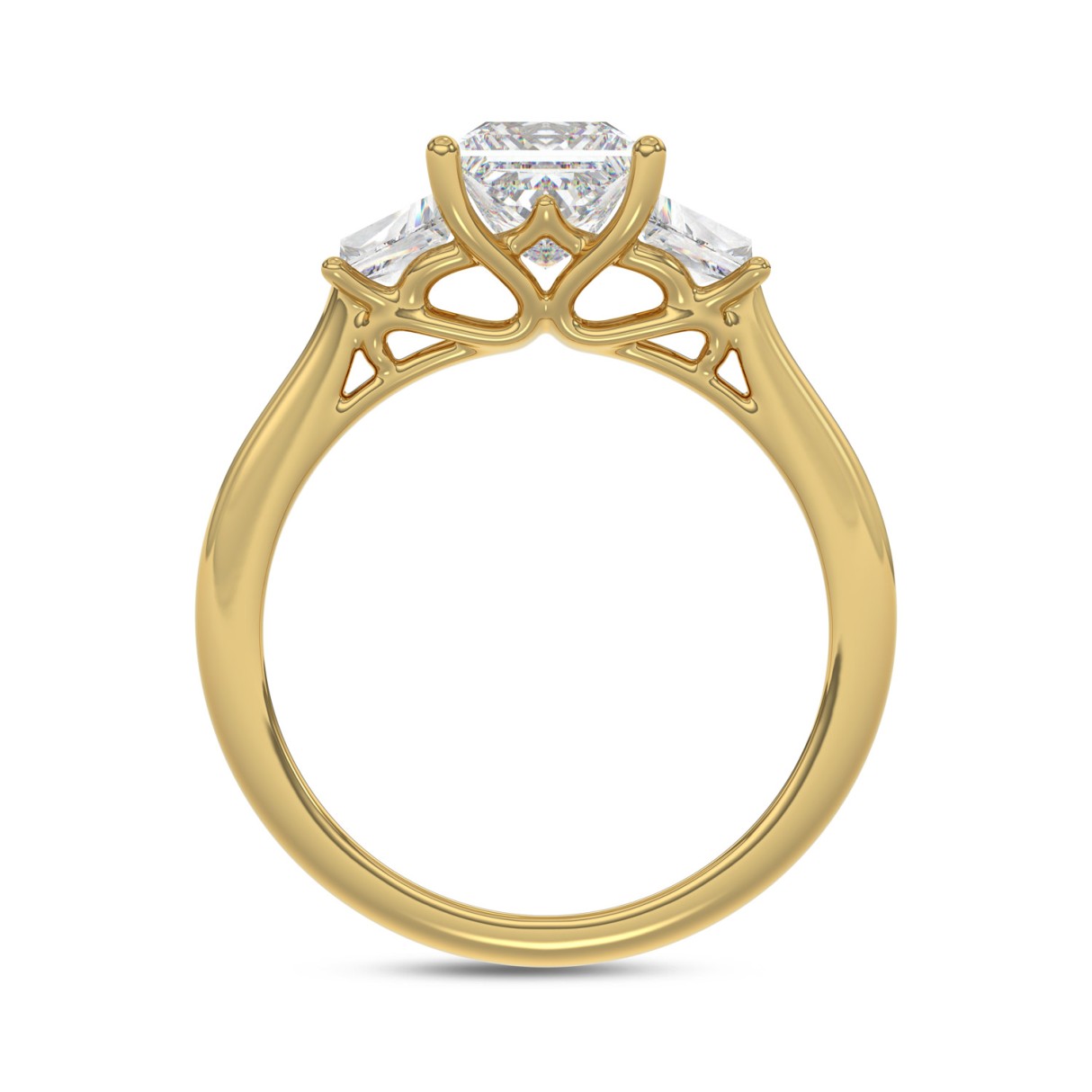 14K YELLOW GOLD 1 3/4CT PRINCESS/TRAPEZOID DIAMOND LADIES RING (CENTER STONE PRINCESS DIAMOND 1 1/4CT)