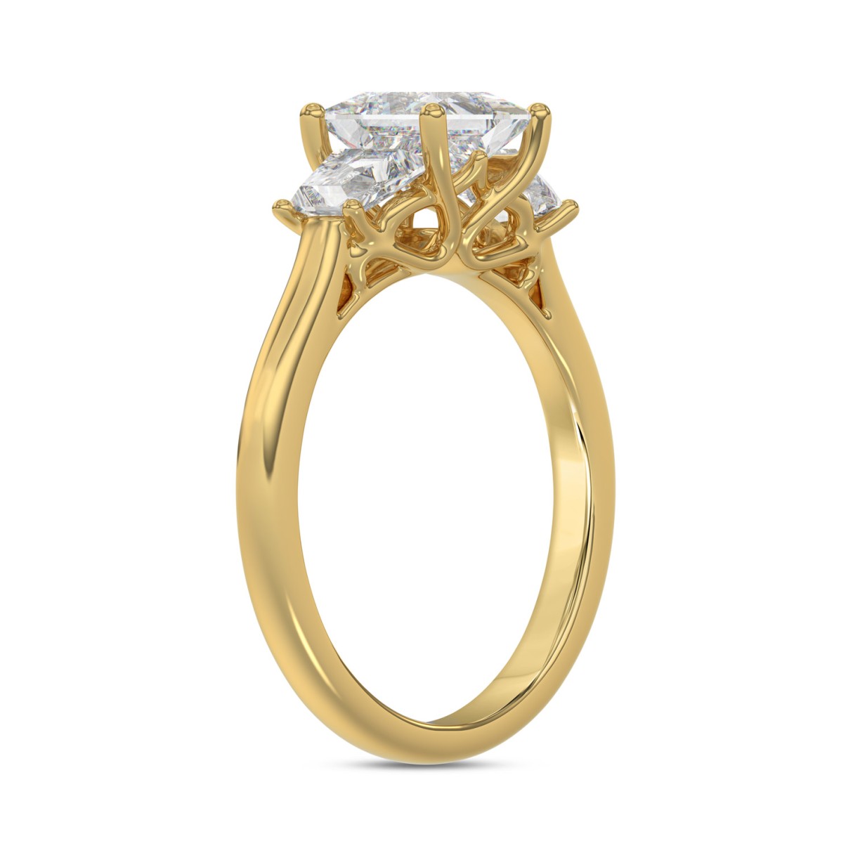14K YELLOW GOLD 1 3/4CT PRINCESS/TRAPEZOID DIAMOND LADIES RING (CENTER STONE PRINCESS DIAMOND 1 1/4CT)