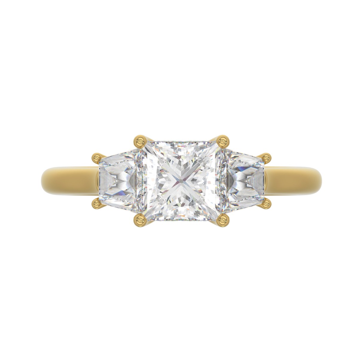 14K YELLOW GOLD 1 3/4CT PRINCESS/TRAPEZOID DIAMOND LADIES RING (CENTER STONE PRINCESS DIAMOND 1 1/4CT)