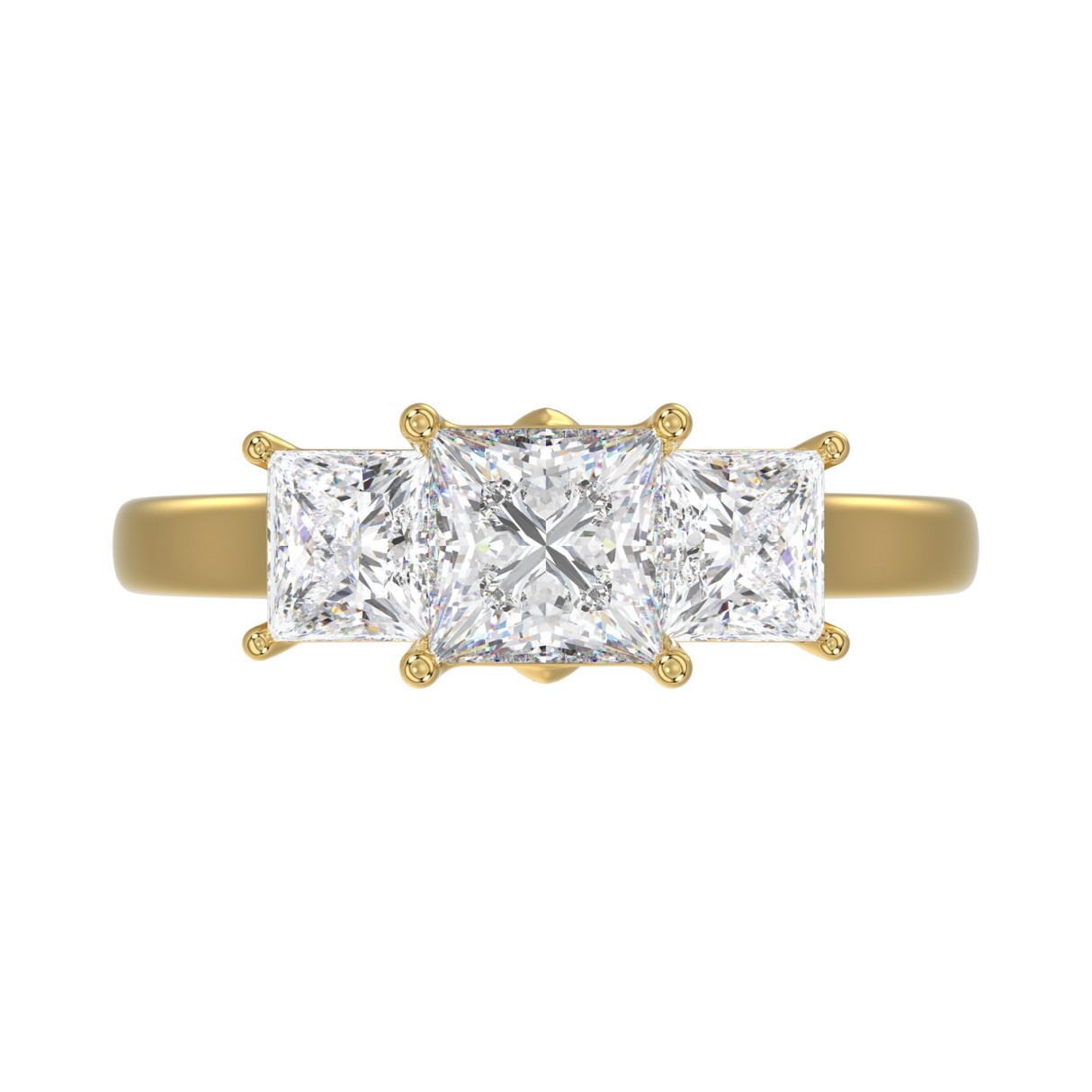 14K YELLOW GOLD 2 1/6CT PRINCESS DIAMOND LADIES RING (CENTER STONE PRINCESS DIAMOND 1CT)