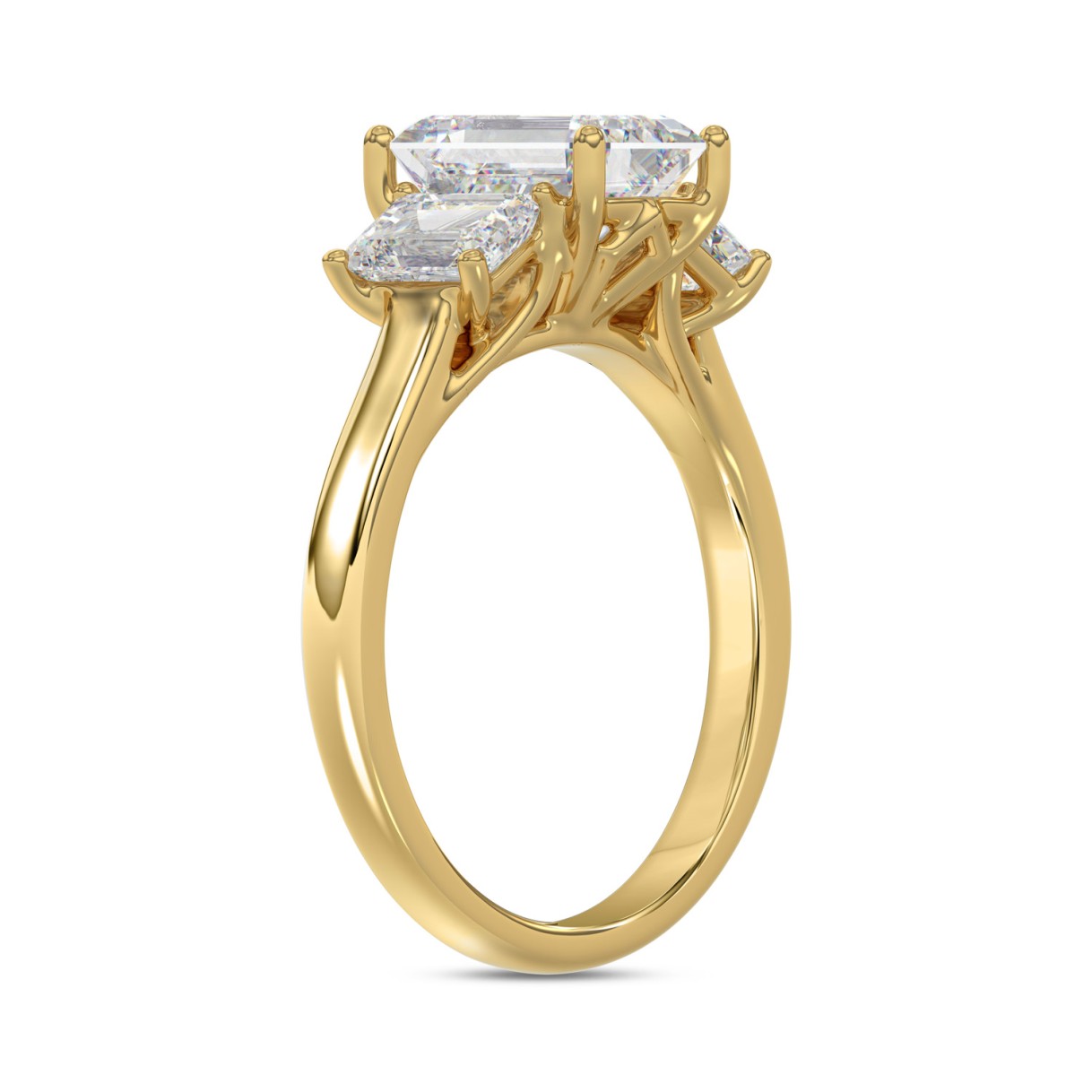 14K YELLOW GOLD 3.00CT EMERALD DIAMOND LADIES RING (CENTER STONE EMERALD DIAMOND  2CT)