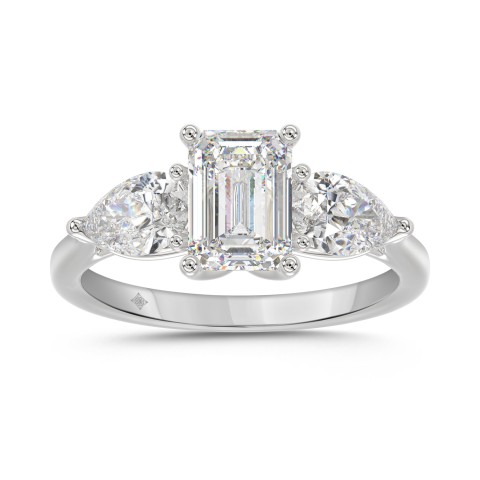 14K WHITE GOLD 2 5/8CT EMERALD/PEAR DIAMOND LADIES RING (CENTER STONE EMERALD DIAMOND 1 1/2CT)