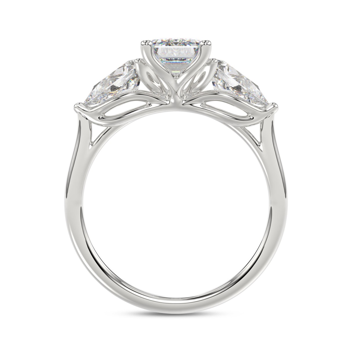 14K WHITE GOLD 2 5/8CT EMERALD/PEAR DIAMOND LADIES RING (CENTER STONE EMERALD DIAMOND 1 1/2CT)