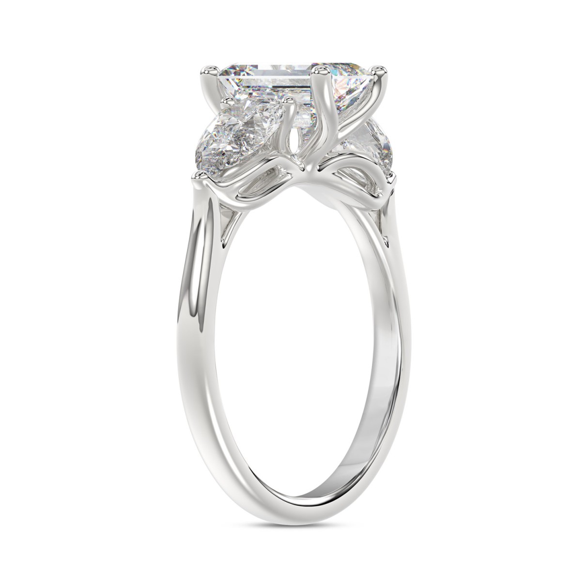 14K WHITE GOLD 2 5/8CT EMERALD/PEAR DIAMOND LADIES RING (CENTER STONE EMERALD DIAMOND 1 1/2CT)