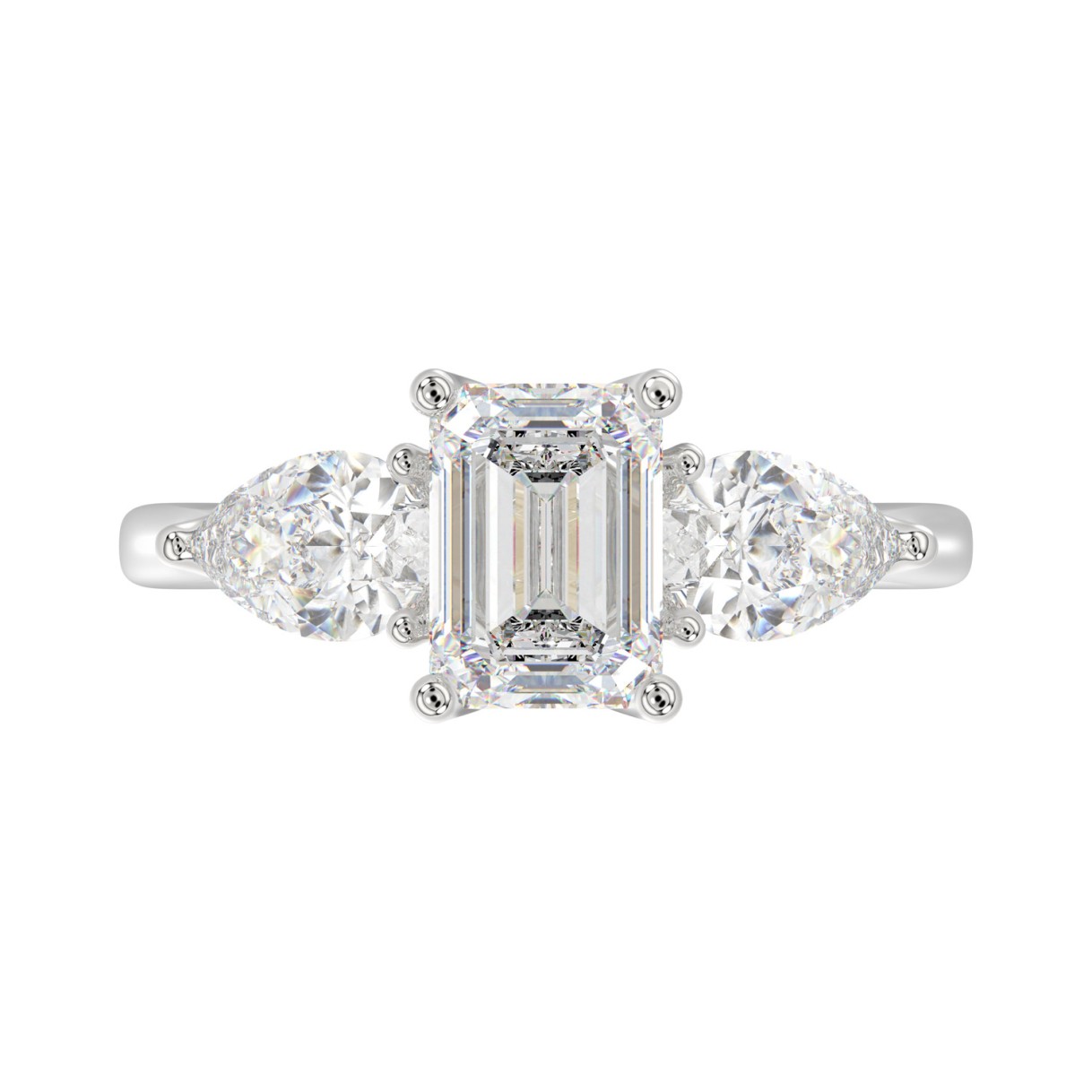 14K WHITE GOLD 2 5/8CT EMERALD/PEAR DIAMOND LADIES RING (CENTER STONE EMERALD DIAMOND 1 1/2CT)