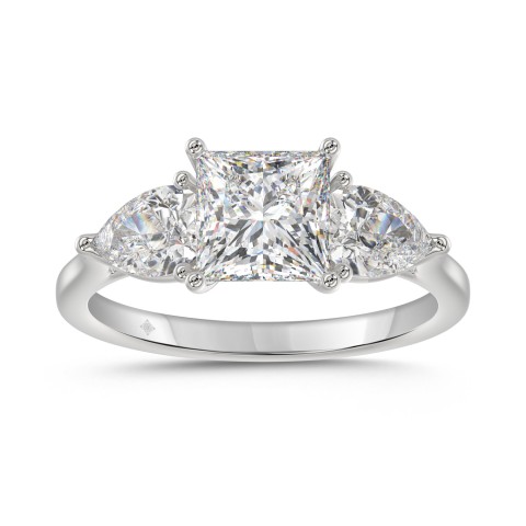 14K WHITE GOLD 2 1/2CT PRINCESS/PEAR DIAMOND LADIES RING (CENTER STONE PRINCESS DIAMOND 1 1/2CT)