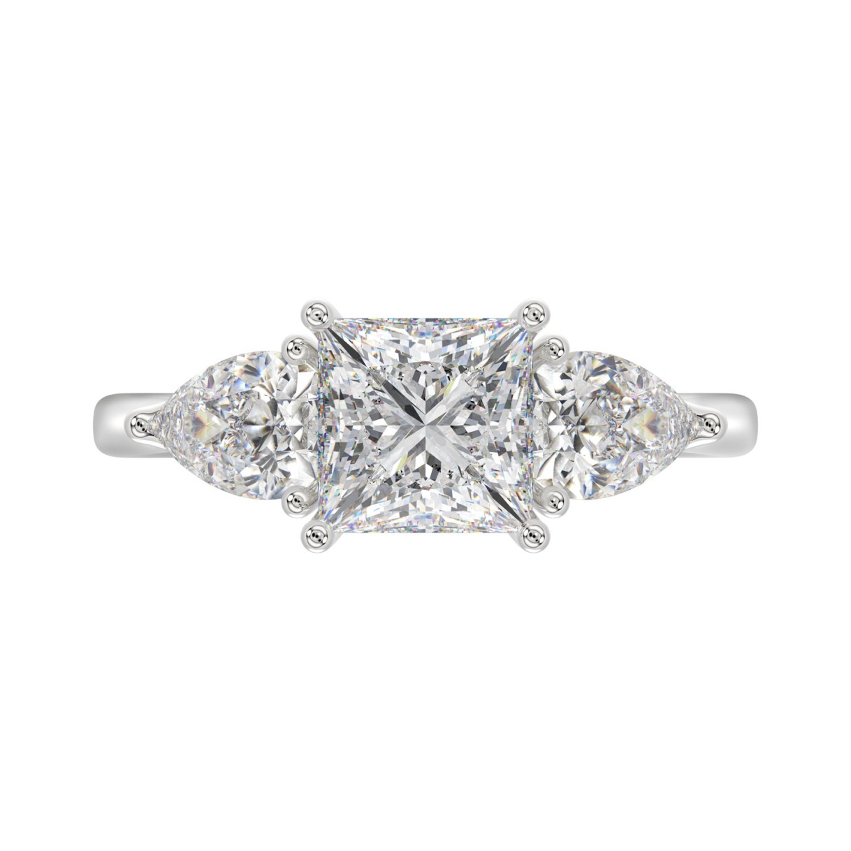 14K WHITE GOLD 2 1/2CT PRINCESS/PEAR DIAMOND LADIES RING (CENTER STONE PRINCESS DIAMOND 1 1/2CT)