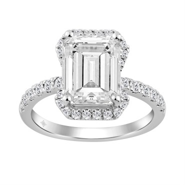 10K White Gold 4 1/2CT ladies Round & Emerald-cut diamond halo engagement Ring 4.00CT Emerald  Center stone (Color F-G -Clarity VS1/VS2)