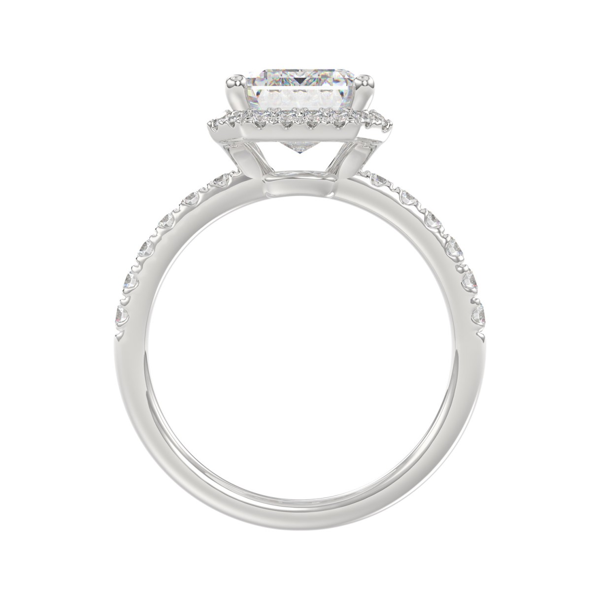 14K White Gold 4 1/2CT ladies Round & Emerald-cut diamond halo engagement Ring 4.00CT Emerald  Center stone (Color F-G -Clarity VS1/VS2)