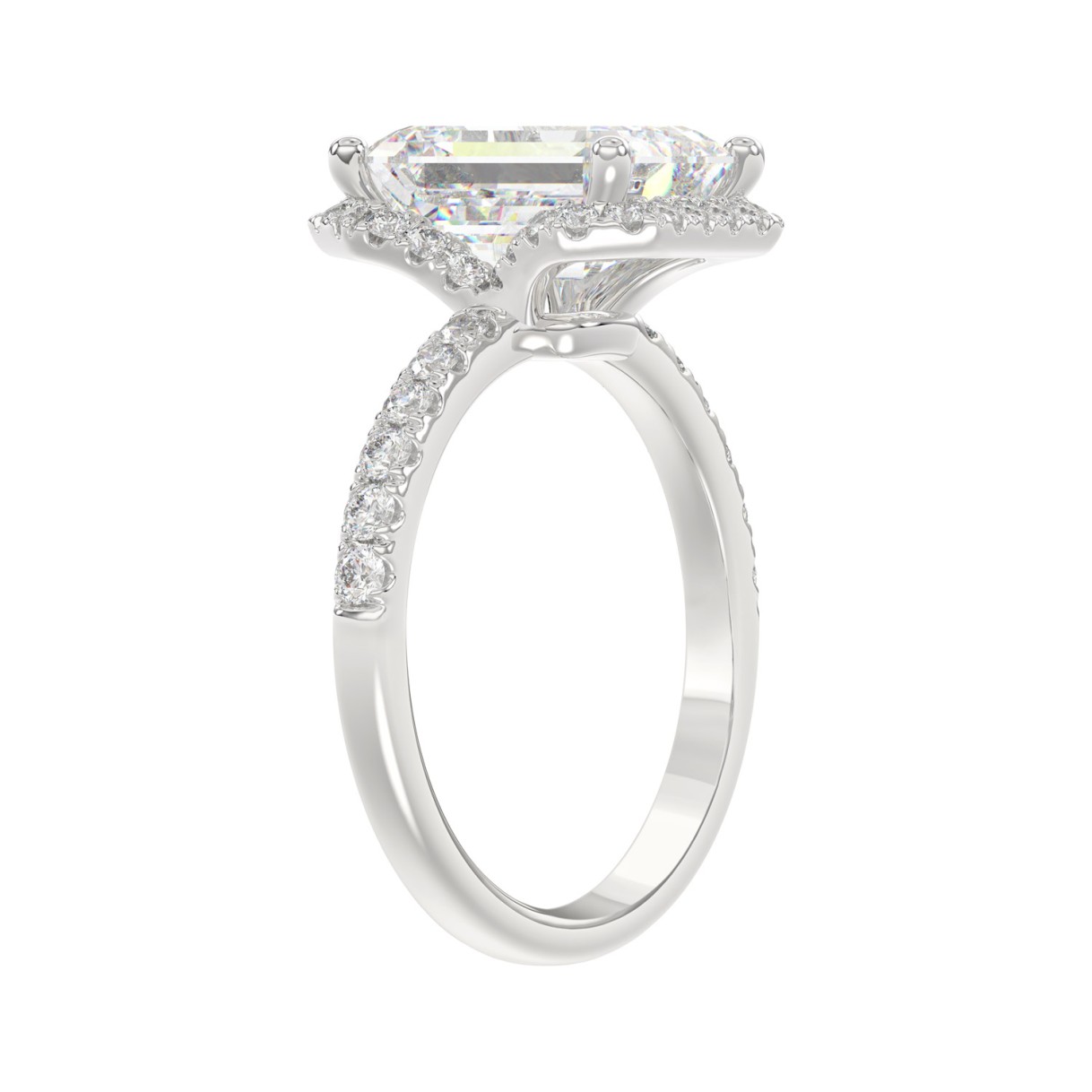 14K White Gold 4 1/2CT ladies Round & Emerald-cut diamond halo engagement Ring 4.00CT Emerald  Center stone (Color F-G -Clarity VS1/VS2)