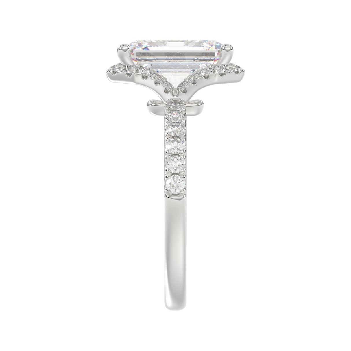 14K White Gold 4 1/2CT ladies Round & Emerald-cut diamond halo engagement Ring 4.00CT Emerald  Center stone (Color F-G -Clarity VS1/VS2)