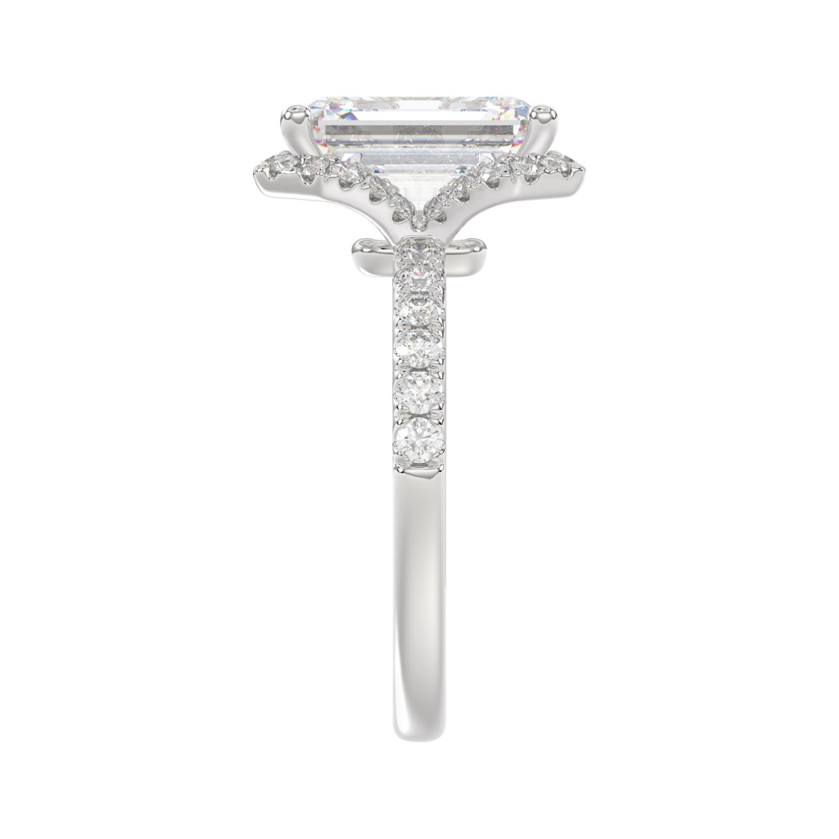 14K White Gold 4 1/2CT ladies Round & Emerald-cut diamond halo engagement Ring 4.00CT Emerald  Center stone (Color F-G -Clarity VS1/VS2)