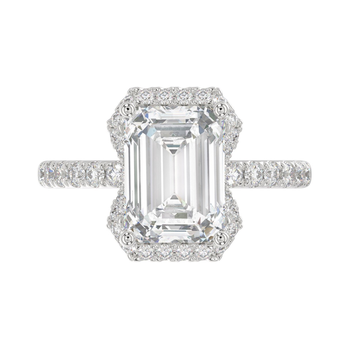 14K White Gold 4 1/2CT ladies Round & Emerald-cut diamond halo engagement Ring 4.00CT Emerald  Center stone (Color F-G -Clarity VS1/VS2)