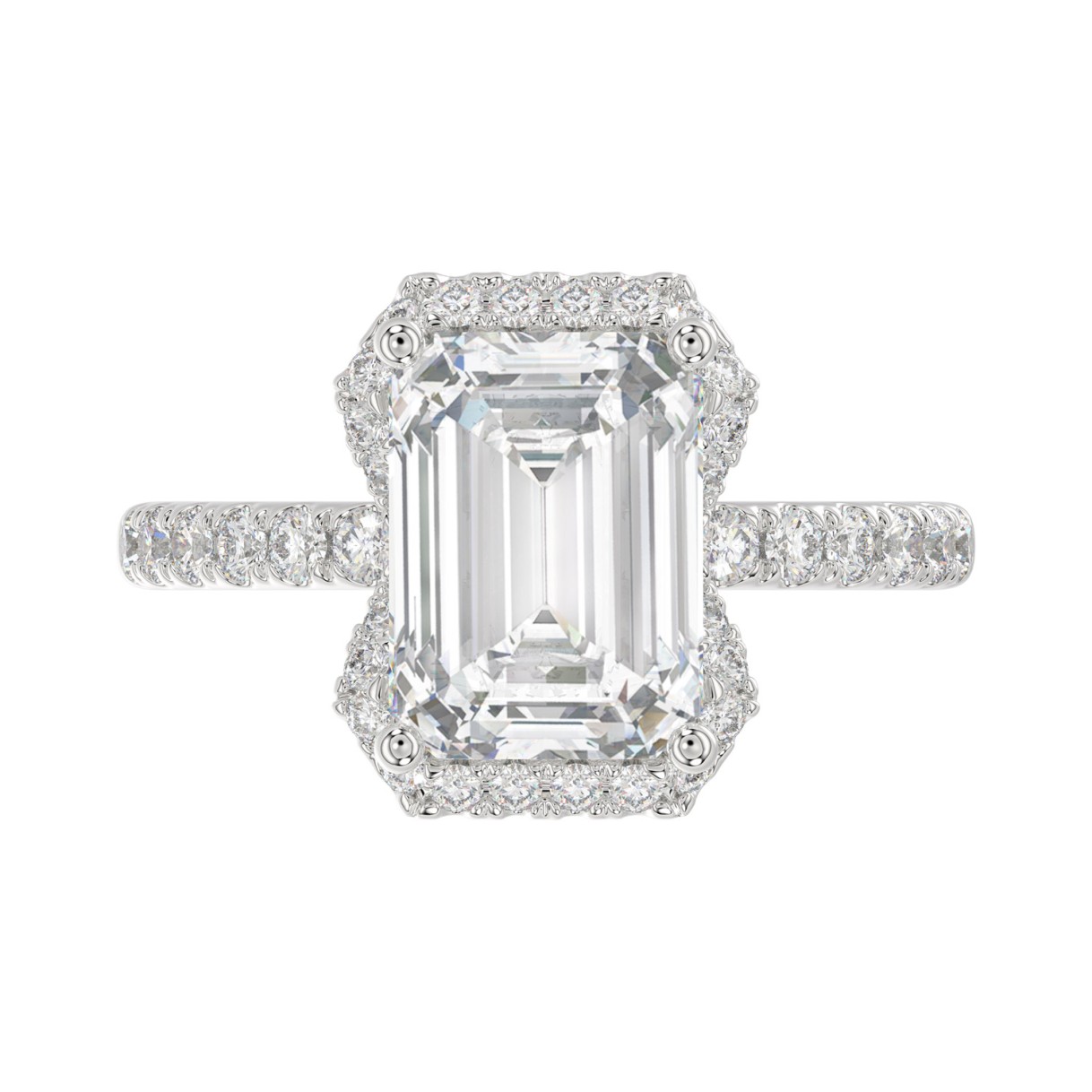 14K White Gold 4 1/2CT ladies Round & Emerald-cut diamond halo engagement Ring 4.00CT Emerald  Center stone (Color F-G -Clarity VS1/VS2)