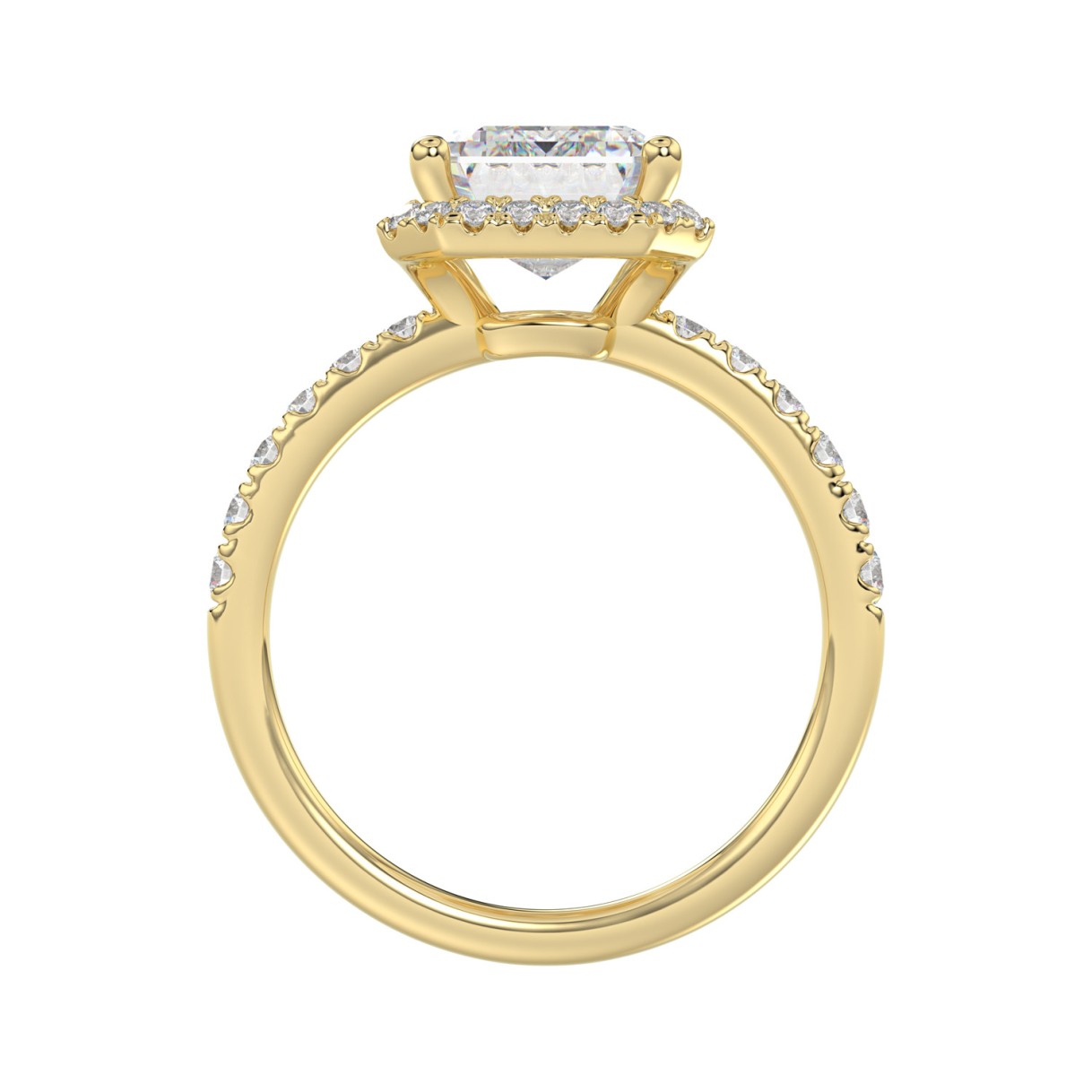 14K Yellow Gold 4 1/2CT ladies Round & Emerald-cut diamond halo engagement Ring 4.00CT Emerald  Center stone (Color F-G -Clarity VS1/VS2)