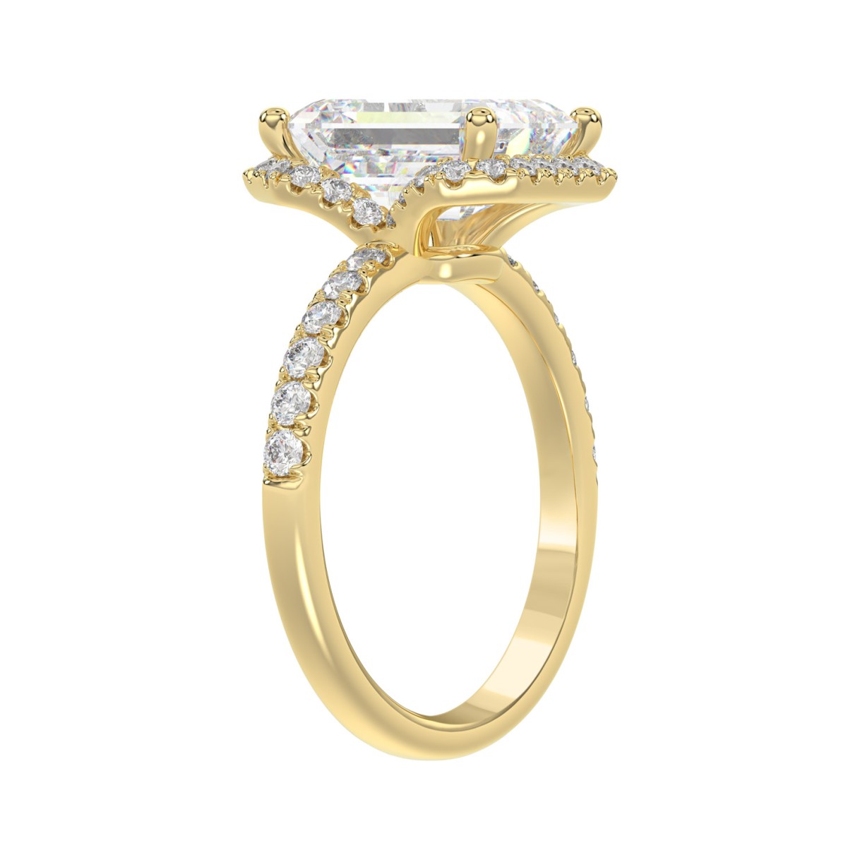 14K Yellow Gold 4 1/2CT ladies Round & Emerald-cut diamond halo engagement Ring 4.00CT Emerald  Center stone (Color F-G -Clarity VS1/VS2)